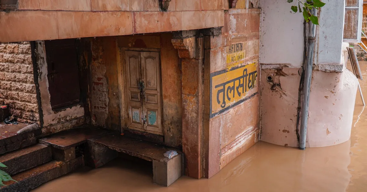 Floodwater covering a street after heavy rain