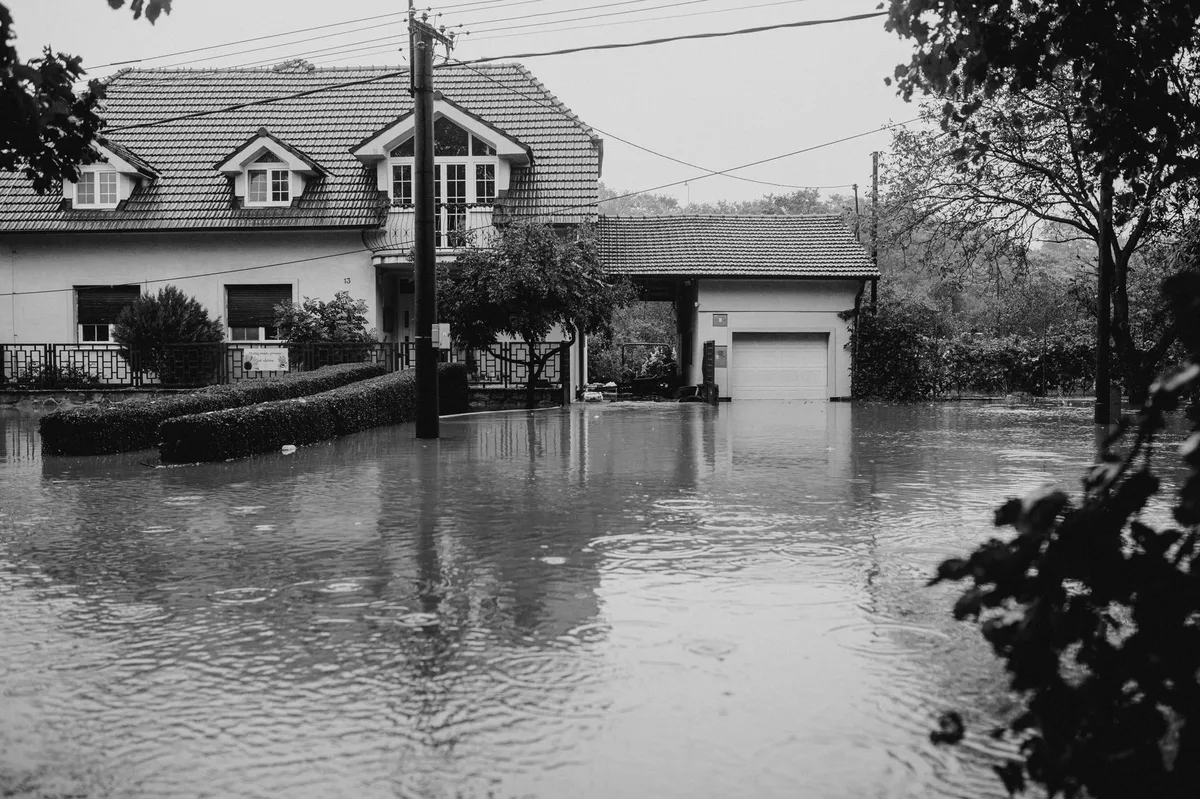 Flooded street with water covering the roadway