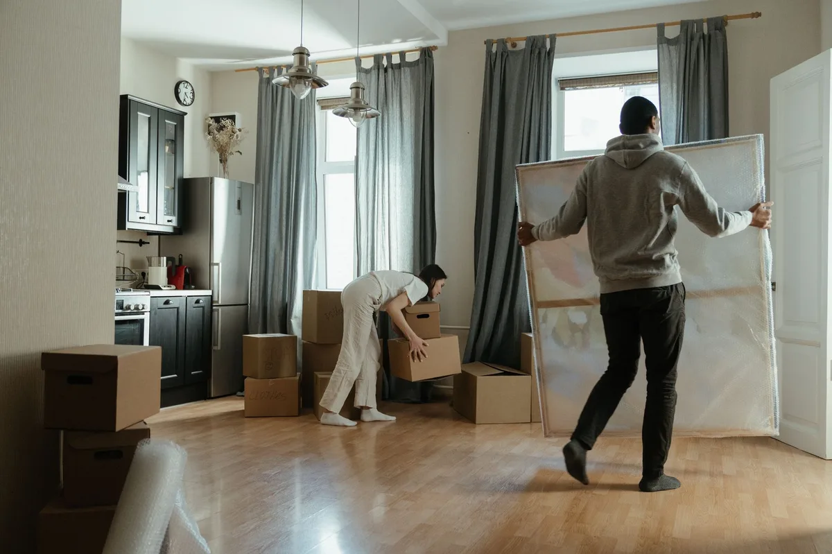 Modern rented flat interior showing tenant belongings and furniture
