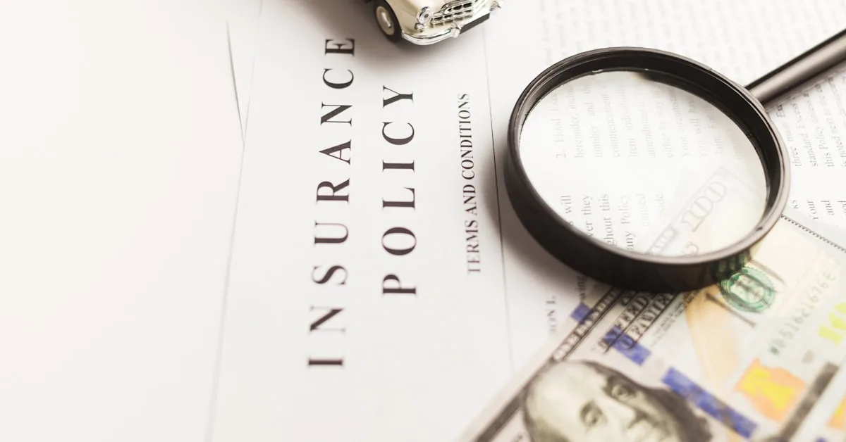 Insurance claim documents with pen on desk