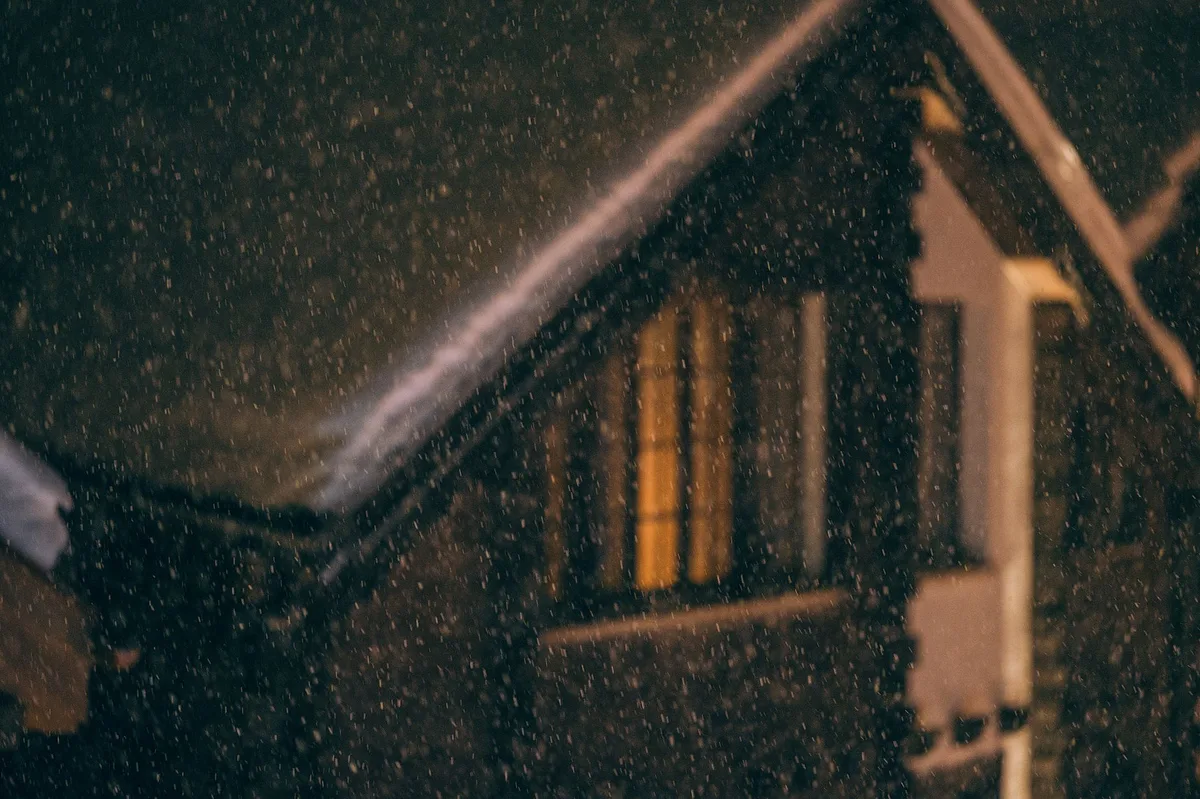 A residential house exterior in winter conditions