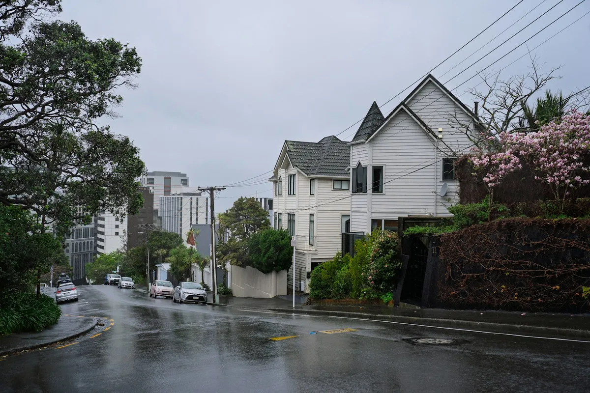 Flooded residential street showing water damage from hurricane flooding